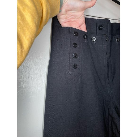 Vintage Navy Wide Leg Sailor Flared Black Zipper Front Pants size 30L - Picture 6 of 15